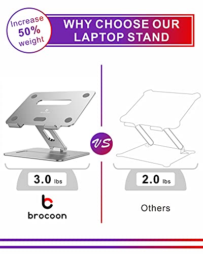 brocoon Stojak na laptopa, regulowany stojak na laptopa MacBook na biurko, ergonomiczny aluminiowy stojak na komputer z odpowietrznikiem, stojak na laptopa kompatybilny z laptopami 10–17 cali (srebrny) - obrazek 7