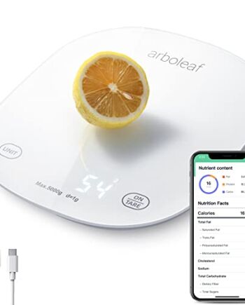 arboleaf Cyfrowa waga kuchenna, waga kuchenna z kalkulatorem odżywczym, inteligentna waga kuchenna z funkcją tary, ładowanie USB, 5 kg, biała