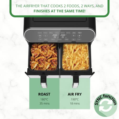 JUST PERFECTO Frytkownica na gorące powietrze 8 w 1, XXL, 8 l, 1700 W, szara, stal nierdzewna, z książką z przepisami, funkcją timera i cyfrowym ekranem dotykowym, nadaje się do mycia w zmywarce, Airfryer, frytkownica na gorące powietrze, frytkownica, Air Fryer - obrazek 4
