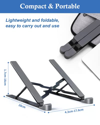 FINIBO Stojak na laptopa, 8-stopniowa regulacja wysokości, składany aluminiowy uchwyt na laptopa, przenośny stojak na notebooka, kompatybilny z MacBook Pro Air, Dell, HP i tabletami 10-15,6" (czarny) - obrazek 5