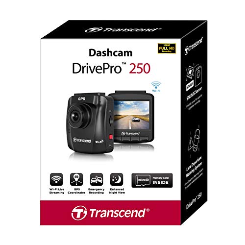 Transcend Kamera samochodowa DrivePro 250 z czujnikiem obrazu o wysokiej czułości STARVIS, wbudowany GPS, Wi-Fi i bateria z trybem parkowania i wideo poklatkowe TS-DP250A-32G - obrazek 2