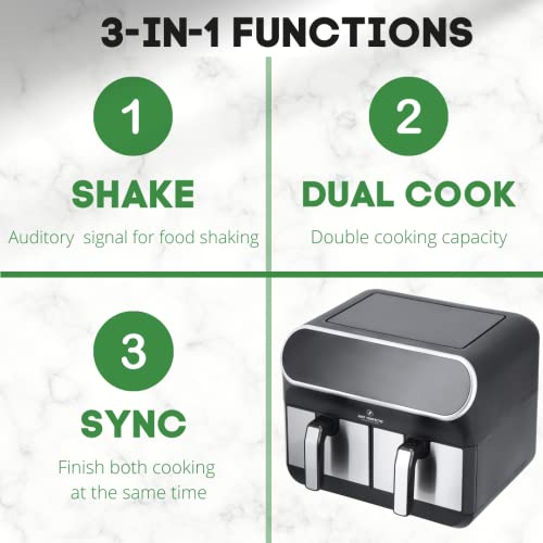 JUST PERFECTO Frytkownica na gorące powietrze 8 w 1, XXL, 8 l, 1700 W, szara, stal nierdzewna, z książką z przepisami, funkcją timera i cyfrowym ekranem dotykowym, nadaje się do mycia w zmywarce, Airfryer, frytkownica na gorące powietrze, frytkownica, Air Fryer - obrazek 6