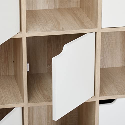 Meerveil Szafka na książki, regał do przechowywania, 9 półek z 5 drzwiami, nowoczesny styl, nadaje się do biura, gabinetu, salonu, korytarza i innych pomieszczeń, kolory dębu - obrazek 5