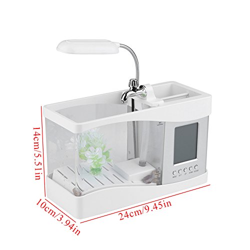 Mini Aquarium USB Akumulator wielofunkcyjny z zegarem LED Light Pen Pojemnik na dekoracje do domowego biura (biały) - obrazek 6