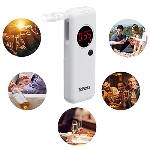 ToPicks Alkomat alkoholowy i przenośny tester oddechowy z cyfrowym ekranem LCD i szybkimi, wyniki zawartości alkoholu o wysokiej dokładności z 20 szt. jednorazowych ustników/biały - obrazek 3