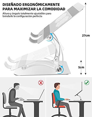 Stojak na laptopa na biurko, stojak na komputer o regulowanej wysokości, ergonomiczny aluminiowy podest na laptopa kompatybilny z MacBook, Air, Pro, Dell XPS, Samsung, wszystkie laptopy 10-16 cali - srebrny - obrazek 4