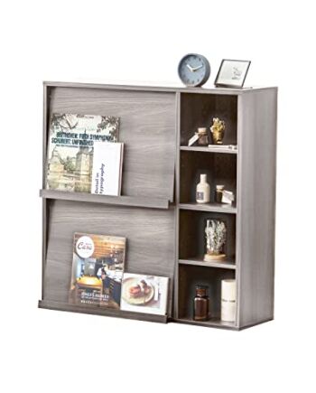 Iris Ohyama, Szafa do przechowywania z 4 półkami i 2 składanymi drzwiami / Drewniana szafka / Składana półka, modułowa konstrukcja, Biuro, Domowe,biblioteka - Flap Rack - FR-F2 - Dąb szary