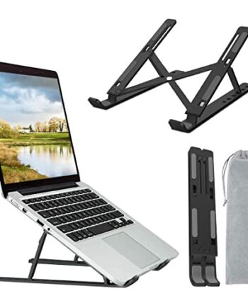 DOB SECHS Przenośny stojak na laptopa, składany wentylowany uchwyt na laptopa na biurko, uniwersalny lekki oszczędzający miejsce regulowany ergonomiczny uchwyt na tacę do MacBooka/HP/notebooka/Samsung/HUAWEI (czarny)