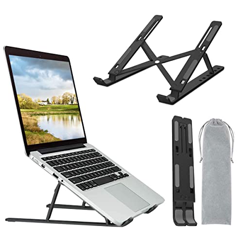 DOB SECHS Przenośny stojak na laptopa, składany wentylowany uchwyt na laptopa na biurko, uniwersalny lekki oszczędzający miejsce regulowany ergonomiczny uchwyt na tacę do MacBooka/HP/notebooka/Samsung/HUAWEI (czarny)