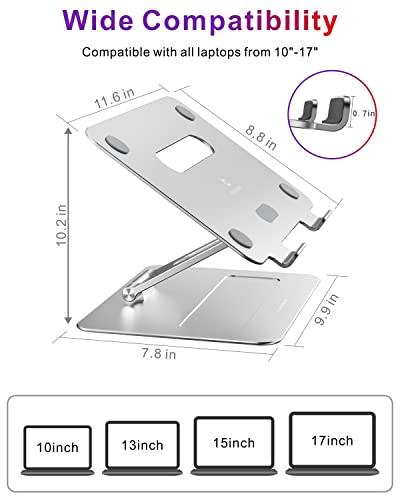 brocoon Stojak na laptopa, regulowany stojak na laptopa MacBook na biurko, ergonomiczny aluminiowy stojak na komputer z odpowietrznikiem, stojak na laptopa kompatybilny z laptopami 10–17 cali (srebrny) - obrazek 3
