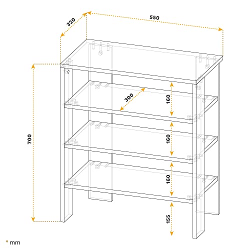 RICOO Regał stojący (WM039-WM) 70 x 55 x 32 cm, regał drewniany, biały, matowy regał na książki, organizer, szafka na książki, regał na rośliny, do salonu - obrazek 2