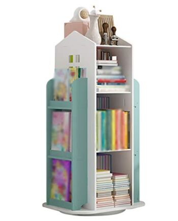 YHRJ Regał na książki dla dzieci z miejscem do przechowywania Prosty regał na książki, półka na książki dla dzieci z kreskówkami domowymi, stojak do przechowywania zabawek w przedszkolu, obrotowy mały stojak na dom (kolor: niebieski, rozmiar: 41 * 41 * 95 cm)