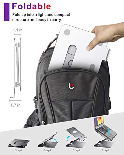 brocoon Stojak na laptopa, regulowany stojak na laptopa MacBook na biurko, ergonomiczny aluminiowy stojak na komputer z odpowietrznikiem, stojak na laptopa kompatybilny z laptopami 10–17 cali (srebrny) - obrazek 4