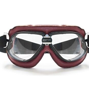 Bertoni Motorcycle Vintage Aviator Gogle z czerwonej skóry z matową czarną ramką z czarnym paskiem AF196R RED przez Bertoni Italy Motocyklowe okulary do jazdy
