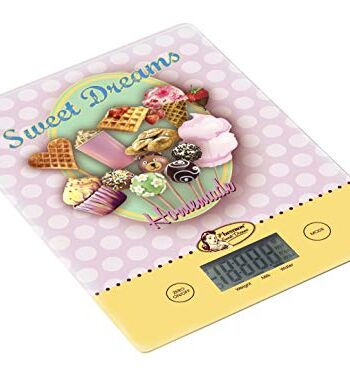 Bestron cyfrowa waga kuchenna z wyświetlaczem LCD, styl retro, Sweet Dreams, udźwig 5 kg, precyzja na 1 g, szkło, różowa