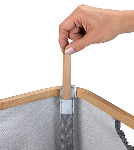 WENKO Kosz na pranie Bahari, nowoczesny kosz na pranie z wysokiej jakości bambusową ramą, zajmuje mało miejsca, składany, pojemność 50 l, 54 x 36 x 26 cm, wykonany z łatwego w pielęgnacji poliestru - obrazek 6