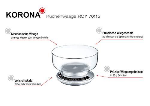 Korona 76115 Roy srebrna mechaniczna waga kuchenna, Tara, 20 x 20 x 14 cm - obrazek 4