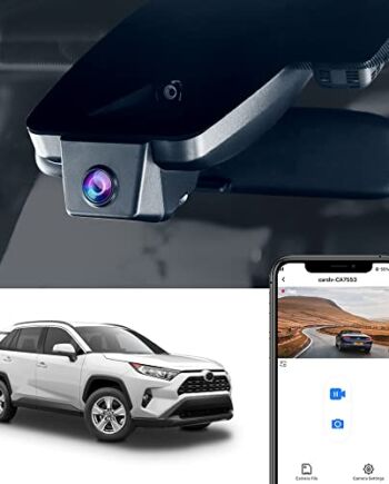 FITCAMX Dashcam kompatybilny z Toyota RAV4 2019-2021 (5. generacja), wideo 4K WiFi, noktowizor, nagrywanie w pętli, czujnik G z kartą 64 GB
