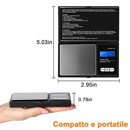 Vinabo waga precyzyjna 700 g / 0,01g, waga kuchenna, przenośna waga biżuterii, waga kieszonkowa Pro, z wyświetlaczem LCD i 7 jednostkami, funkcja tary, do kuchni, kawy - obrazek 3