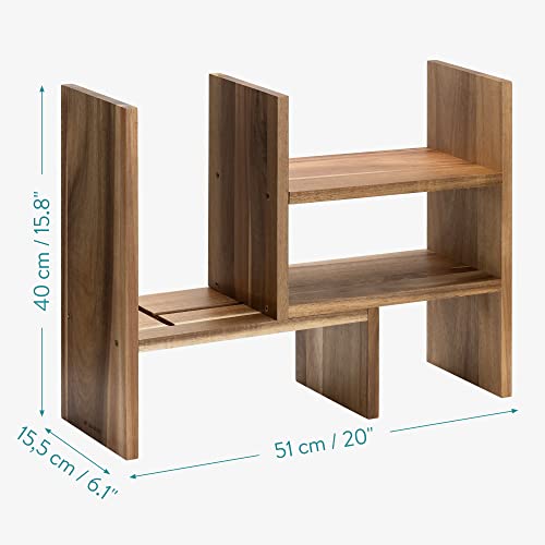 Navaris Akazien organizer na biurko, 64 x 15,5 x 40 cm, regulowany system porządkowania, regał narożny do kuchni, biura, łazienki, nadstawka regałowa, naturalny - obrazek 3
