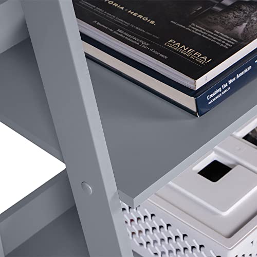 Madesa Nowoczesny regał drabinkowy do domu, 5-poziomowy organizer na półki, przemysłowe stojące półki do przechowywania, regał na książki (szary) - obrazek 3