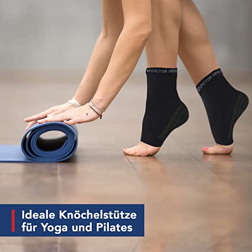 Dr. Arthritis - bandaż na stopy z włóknami miedzianymi (para) wraz z podręcznikiem lekarza - bandaż na kostkę/podkolanówki idealne do urazów i skręceń - skarpety uciskowe damskie i męskie - czarne (M) - obrazek 7