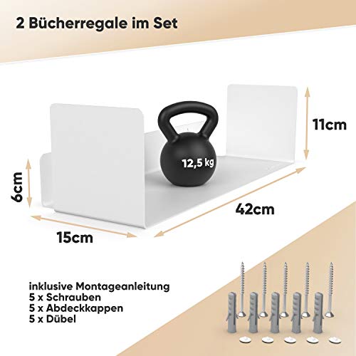 UNITURE® - 2-pak białych półek na książki - pływające półki na książki - obrazek 3