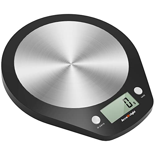 ACCUWEIGHT Cyfrowa wagi kuchenna, wagi do gospodarstwa domowego, waga pocztowa z dużą platformą ze stali nierdzewnej i wyświetlaczem LCD, waga elektroniczna, waga do 5 kg w krokach 1 g, czarny, Tara