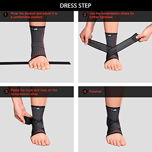 SupreGear Orteza na kostkę (2 sztuki), dzianinowe nylonowe elastyczne podwójne paski, kompresyjna opaska na stopy i kostkę, skręcona ulga w bólu kostki, stabilizator do biegania, skakania, koszykówki, czarny, rozmiar L - obrazek 5
