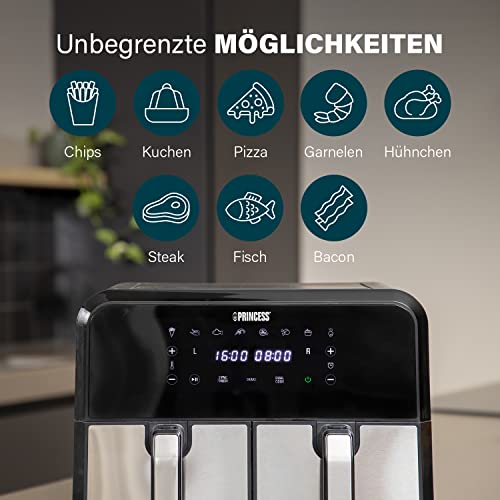 Princess Airfryer z podwójnym koszem, 8 l, 2 kg frytek, 8 programów, 2x4 L, czarny - obrazek 6