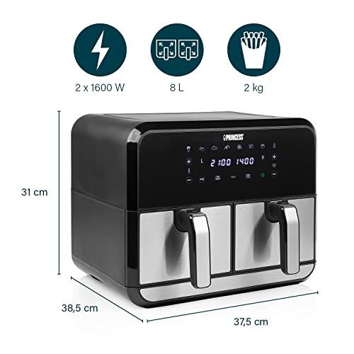 Princess Airfryer z podwójnym koszem, 8 l, 2 kg frytek, 8 programów, 2x4 L, czarny - obrazek 7