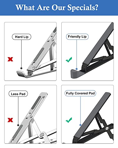 FINIBO Stojak na laptopa, 8-stopniowa regulacja wysokości, składany aluminiowy uchwyt na laptopa, przenośny stojak na notebooka, kompatybilny z MacBook Pro Air, Dell, HP i tabletami 10-15,6" (czarny) - obrazek 4
