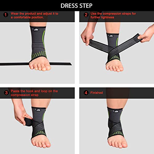 SupreGear 2 sztuki bandaży na kostkę, nylonowy, elastyczny podwójny pas kompresyjny na stopy i kostki, z zapięciem na rzepy, do biegania/skoków/koszykówki (zielony, L) - obrazek 5