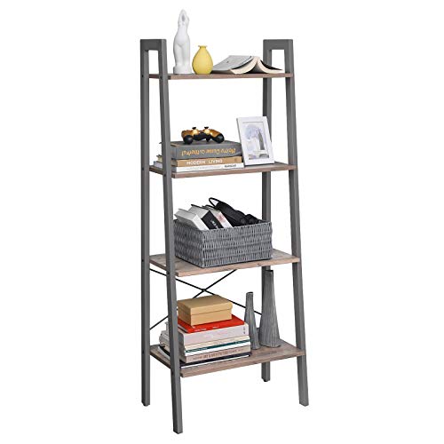 VASAGLE Regał stojący, regał na książki, regał drabinkowy z 4 poziomami, metalowy, stabilny, łatwy montaż, do salonu, sypialni, kuchni, przemysłowego wzornictwa, kolor szary, LLS44MG - obrazek 2