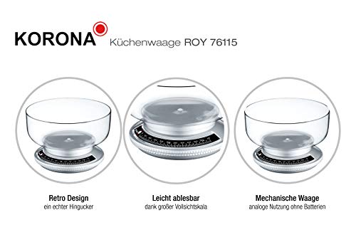 Korona 76115 Roy srebrna mechaniczna waga kuchenna, Tara, 20 x 20 x 14 cm - obrazek 3