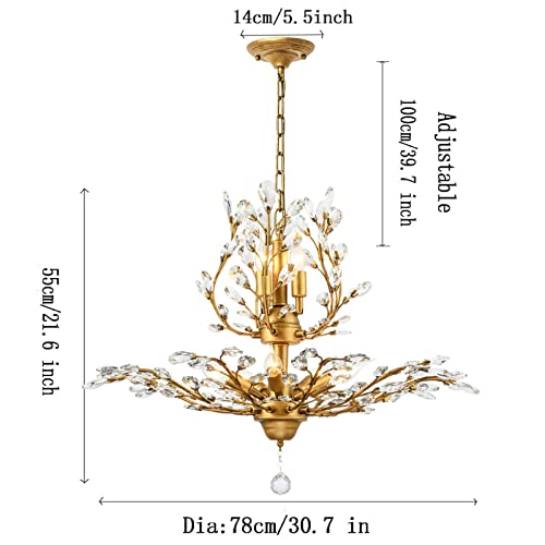 Ganeed Vintage K9 przezroczysty kryształowy żyrandol, oświetlenie sufitowe, zawieszka, oświetlenie zamontowane na ścianie, lampa z 8 lampkami, do salonu, jadalni, restauracji, na werandę (złoty) - obrazek 5