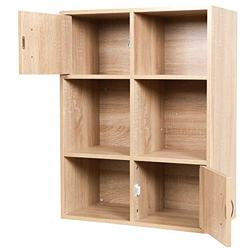 BAKAJI Mobile Regał Regał 6 Półki z 2 drzwiami magnesów i metalowy uchwyt MDF Nowoczesna konstrukcja dla domu biurowego Rozmiar 80 x 61,5 x 29,5 cm (Dąb) - obrazek 7