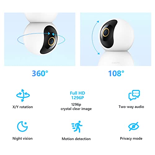 Xiaomi Smart Camera C300, kamera monitorująca z asystentem głosowym, inteligentne wykrywanie człowieka AI, dwukierunkowy dźwięk, tryb prywatności, noktowizor, kompatybilny z Google i Alexa, Biały - obrazek 6
