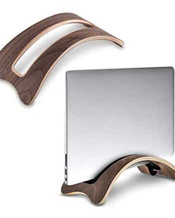 kalibri Drewniany stojak na laptopa - nowoczesny drewniany pionowy stojak na laptopa z 3 silikonowymi wkładkami do Apple MacBook Air/Pro Retina - orzech