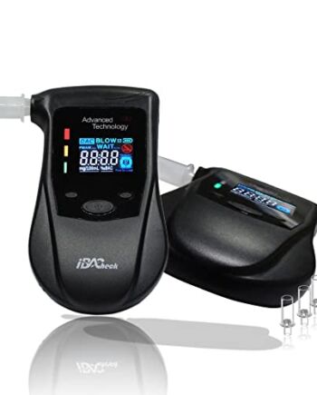 iBACheck Alkomat testowy alkoholu z funkcją przedawkowania i akumulatorem do ponownego ładowania, zegar w czasie rzeczywistym z niskim prądem czuwania, analizator oddechu z 4 kolorowym wyświetlaczem i 10 wspomnień