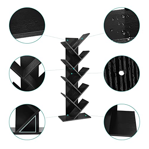 YITAHOME Regał na książki na drzewie, stojący regał na książki, rustykalny przemysłowy regał na książki, regał ekspozycyjny do salonu / domu / biura - czarny regał na książki - obrazek 4