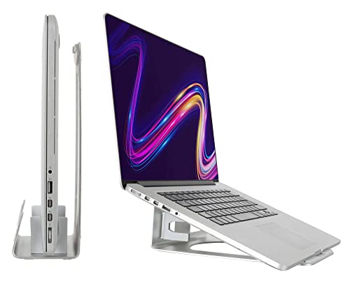 Pronomic LTS-21 stojak na laptopa 2 w 1 – pionowy uchwyt zapewnia bezpieczną pionową podstawę – umożliwia korzystanie z złożonego laptopa – do notebooków o maksymalnej grubości 17 mm – srebrny