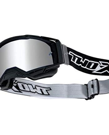 TWO-X ATOM gogle crossowe czarne – Blackhawk lustrzane srebrne gogle MX ochrona nosa Motocross Enduro szkło lustrzane okulary motocyklowe odporne na zarysowania okulary ochronne MX