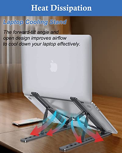 FINIBO Stojak na laptopa, 8-stopniowa regulacja wysokości, składany aluminiowy uchwyt na laptopa, przenośny stojak na notebooka, kompatybilny z MacBook Pro Air, Dell, HP i tabletami 10-15,6" (czarny) - obrazek 3