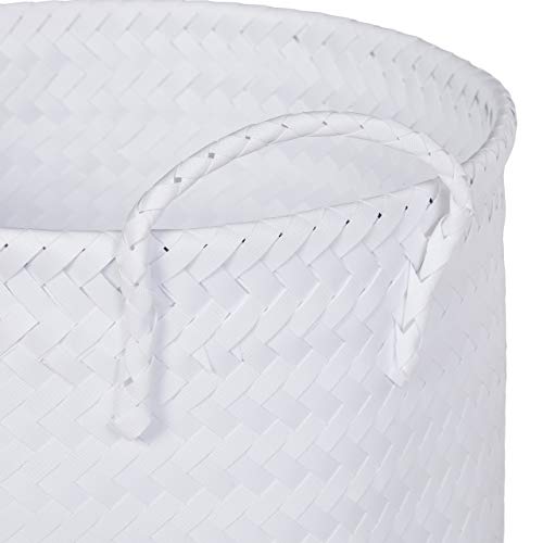 Relaxdays Kosz na pranie, pleciony, zestaw 3 koszy do przechowywania, 3 rozmiary, kosz na zabawki z uchwytem, tworzywo sztuczne, biały - obrazek 2