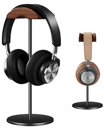 Micool Uchwyt na słuchawki, stojak na słuchawki aluminiowy i czarny orzech włoski, akcesoria do słuchawek gamingowych, uchwyt na słuchawki nauszne z ciężką podstawą