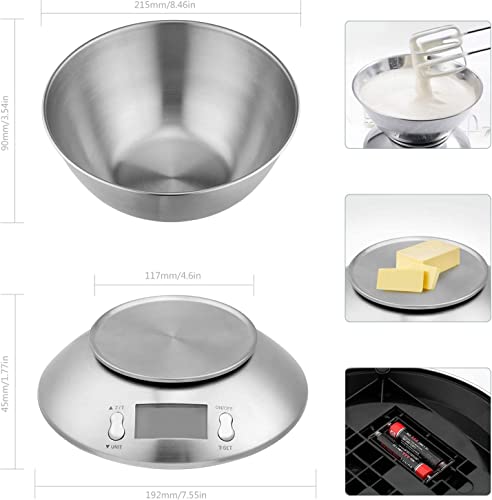 Uten Waga kuchenna, profesjonalna, elektroniczna, waga kuchenna, 5 kg x 1 g, ze stali nierdzewnej 304, funkcja tarowania z wyświetlaczem LCD, miska i timerem - obrazek 5