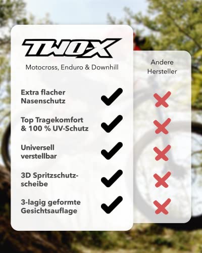 TWO-X ATOM gogle crossowe czarne – Blackhawk lustrzane srebrne gogle MX ochrona nosa Motocross Enduro szkło lustrzane okulary motocyklowe odporne na zarysowania okulary ochronne MX - obrazek 5