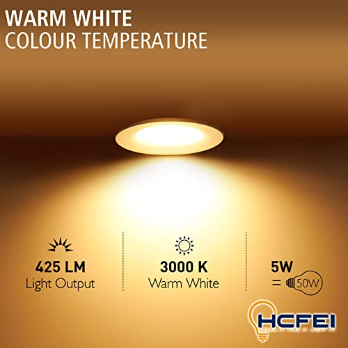 HCFEI Zestaw 6 okrągłych reflektorów LED do zabudowy, białe, 5 W, ciepła biel, możliwość ściemniania, 230 V, płaskie (głębokość 40 mm), Ø 68 mm, otwór do zabudowy, reflektor sufitowy do zabudowy, reflektor sufitowy - obrazek 4