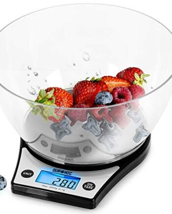 Duronic KS6000 BK Cyfrowa waga kuchenna do 5 kg czarna z plastikową misą o pojemności 2 l | duży cyfrowy wyświetlacz | baterie w zestawie | zmiana jednostek dla zagranicznych przepisów